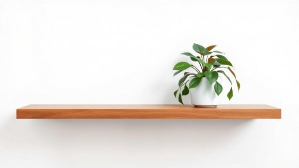 DIY floating shelf using dowels with potted plant.