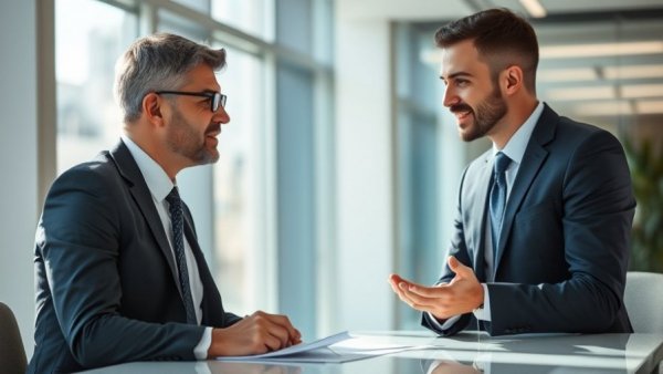 Adviser consulting client in a modern office setting