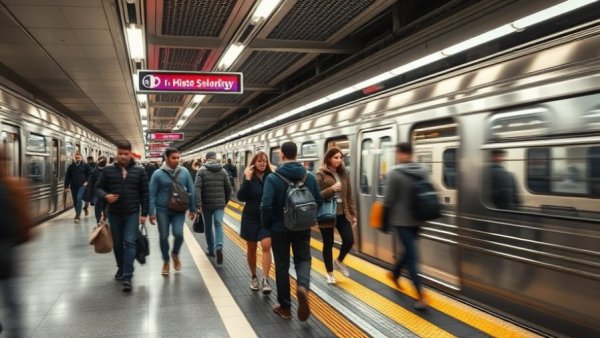 Crowded subway platform reflecting overemployment impact.