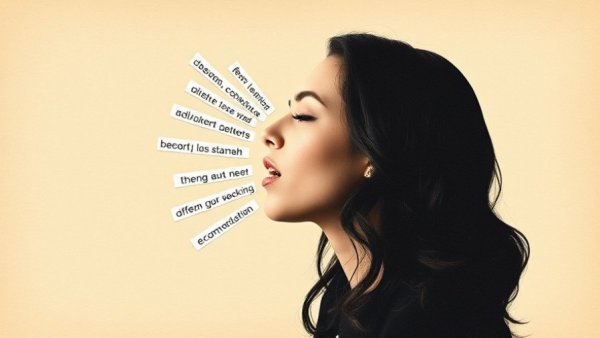 Abstract collage of communication, woman and text rays.