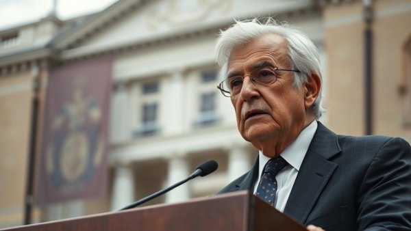 Distinguished man discusses overtime salary threshold increase at podium.