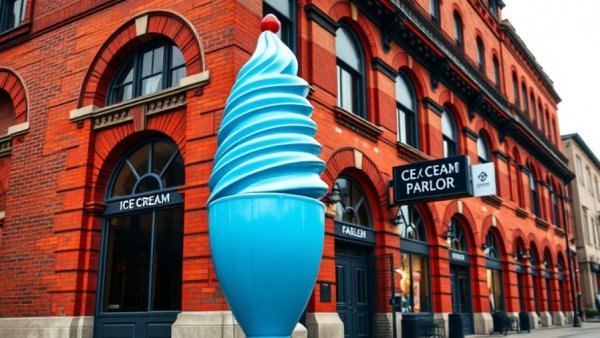 Le Mars ice cream capital statue in front of historic building.