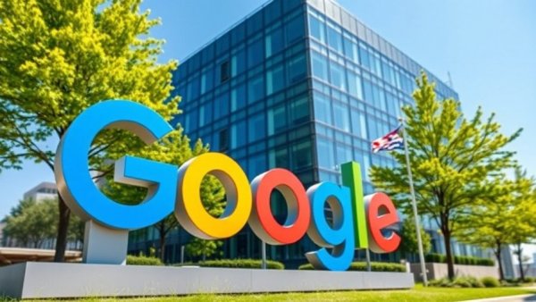 Google logo outside modern building, related to discrimination lawsuit.