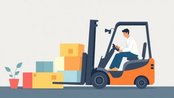 AI with Workers for Change Management concept featuring a forklift and colorful blocks.