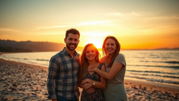 Valor in Action: Smiling family embracing by the beach