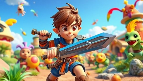 Kidbash Super Legend action scene with cartoon warrior and enemies.