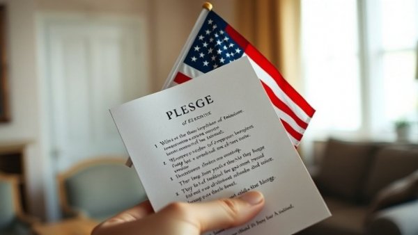 American flag and Pledge of Allegiance in context of policy change.