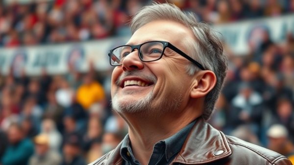 Middle-aged man smiling in a stadium, related to AI startup funding.