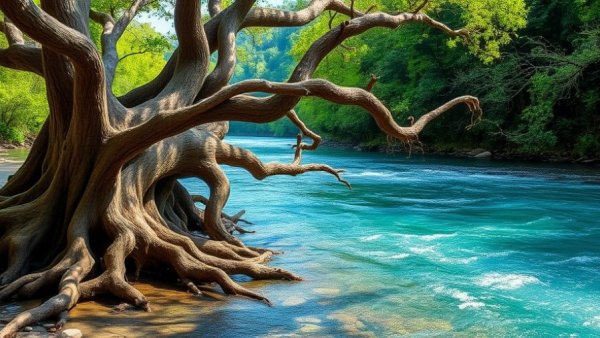 Scenic view of Texas state parks near San Antonio featuring a riverside tree.