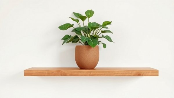 Minimalistic floating shelf with planter for DIY garage storage.