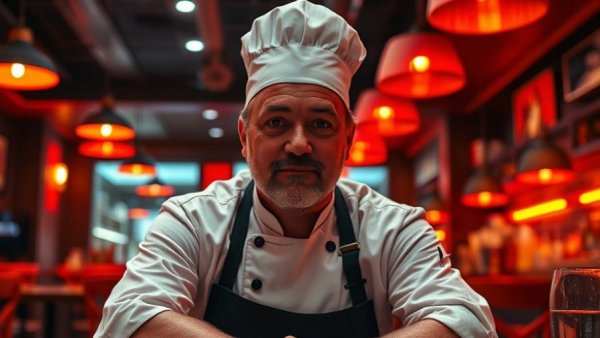 Chef in Omaha restaurant showcasing confidence and style.