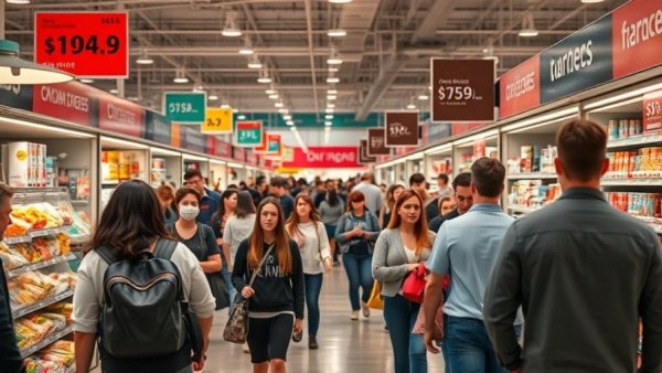 Shoppers in store revealing impact of massive labor force loss.