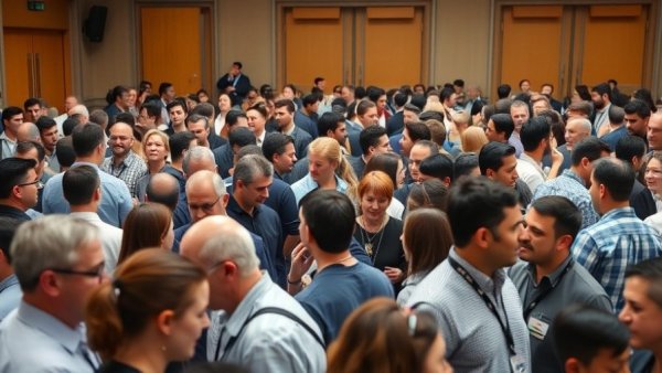 Diverse group networking at AI startup funding event.