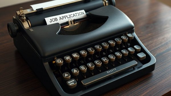 Vintage typewriter with 'JOB APPLICATION' on paper, keywords: AI in Law Schools