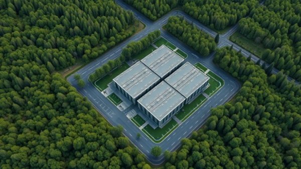 Aerial view of AI data center site in a forest, AI data centers community resistance