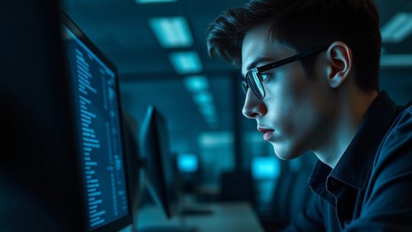 Focused man analyzing data on screen, symbolizing AI in hiring.