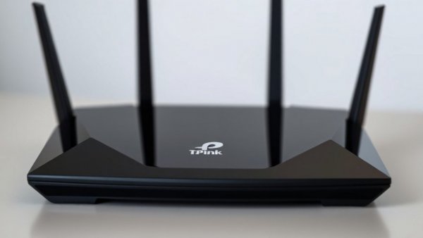 TP-Link Wi-Fi 8 Router logo on black sleek surface