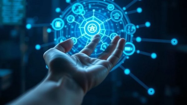 Futuristic AI hologram hovering above a hand, symbolizing technology and broadband infrastructure funding.