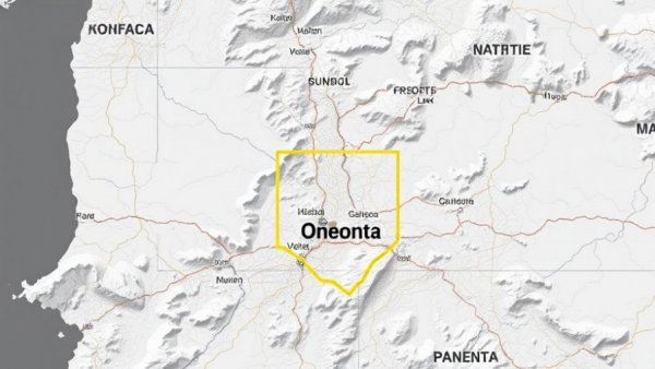 Map highlighting fiber internet in Oneonta region.