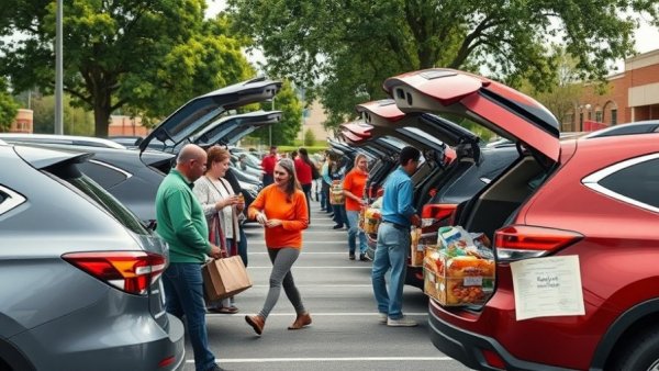 Volunteers at Bellevue Food Pantry drive under summer sun