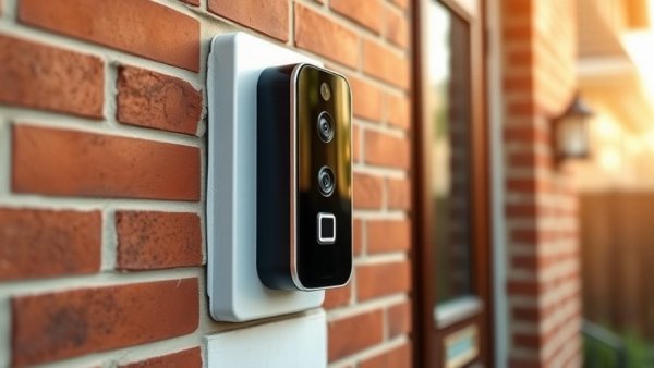 Modern smart doorbell mounted on brick wall, Wi-Fi Extender for Smart Doorbells.