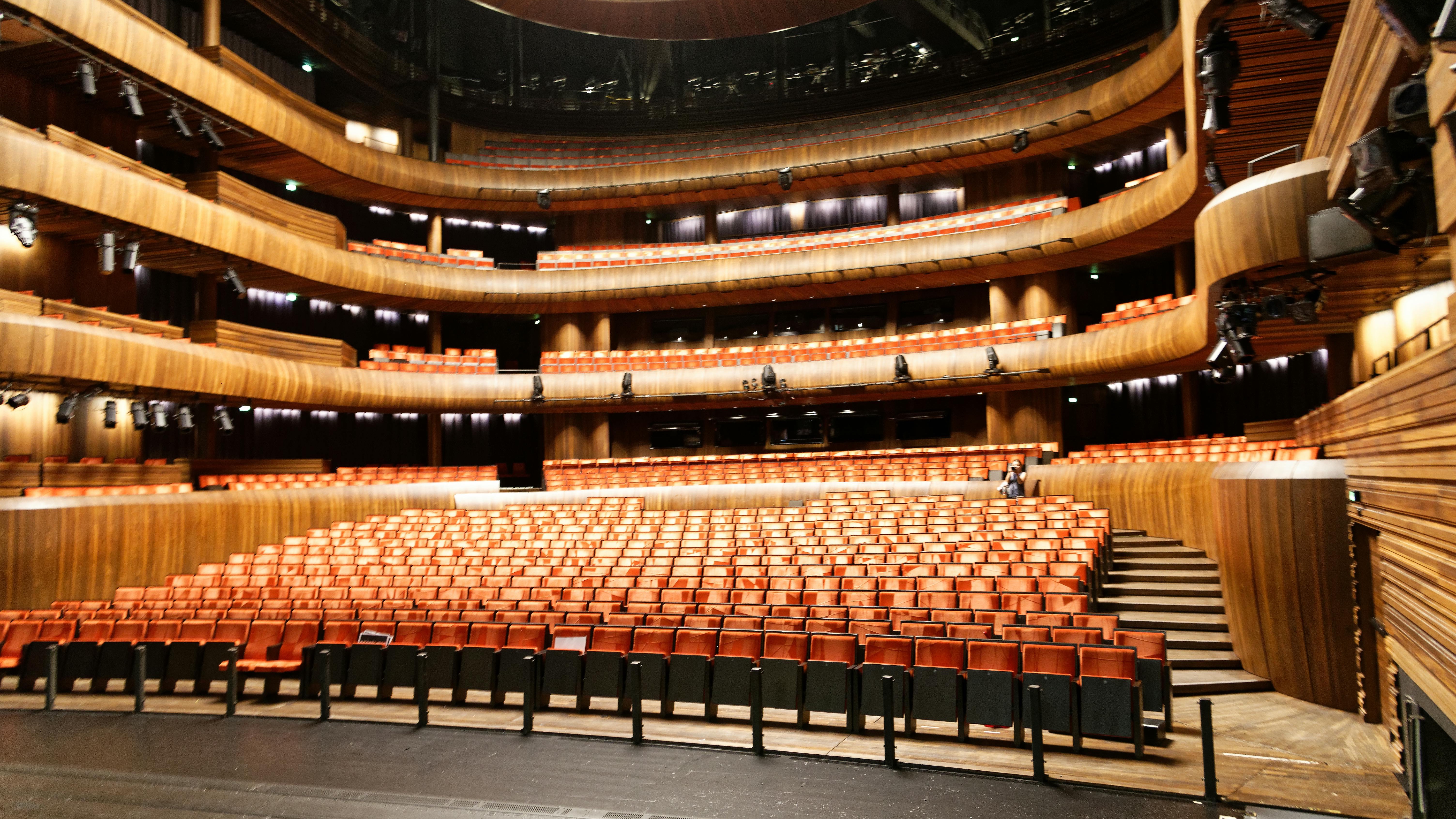 Mrs. Doubtfire musical scene at Omaha's Orpheum Theatre, comedic kitchen moment.