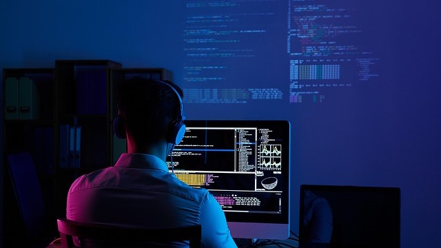 AI in hiring concept with woman on phone and digital icons.