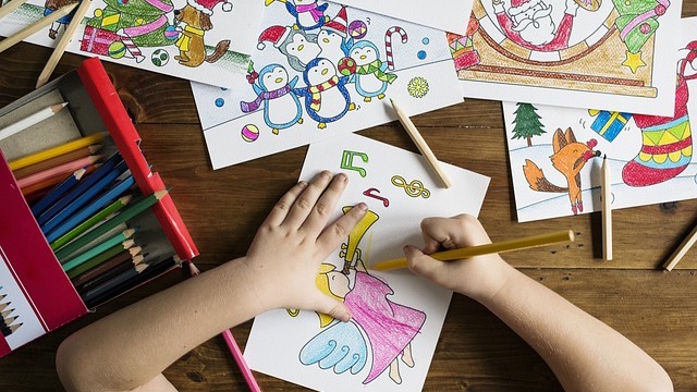 Child holding hand in school, end of school year slump atmosphere.