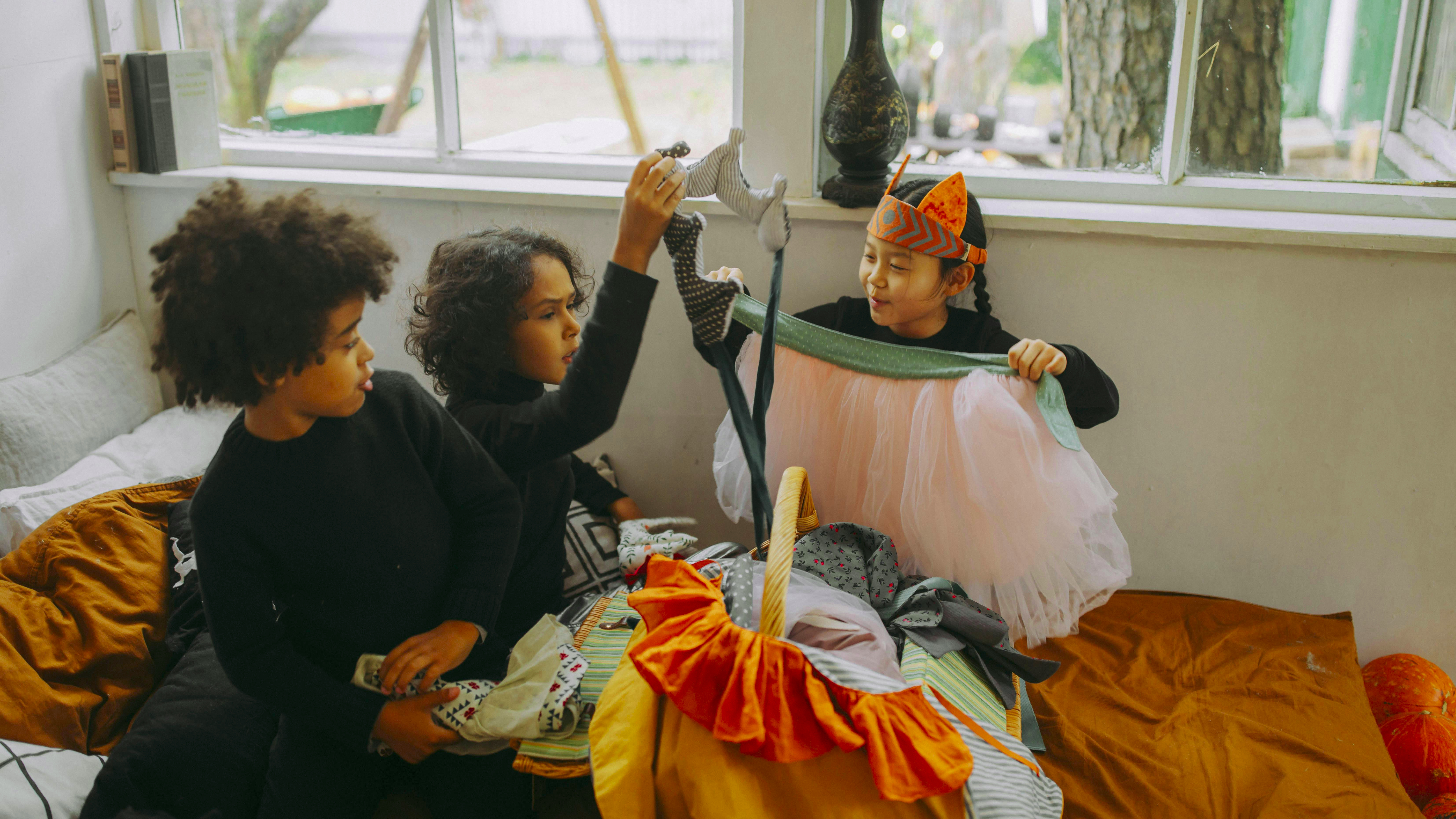 Children trick-or-treating on military bases dressed in costumes.