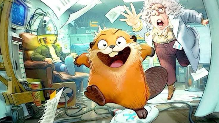 Adorable animated rodents in a sunlit autumn forest from Hoppers Pixar movie.