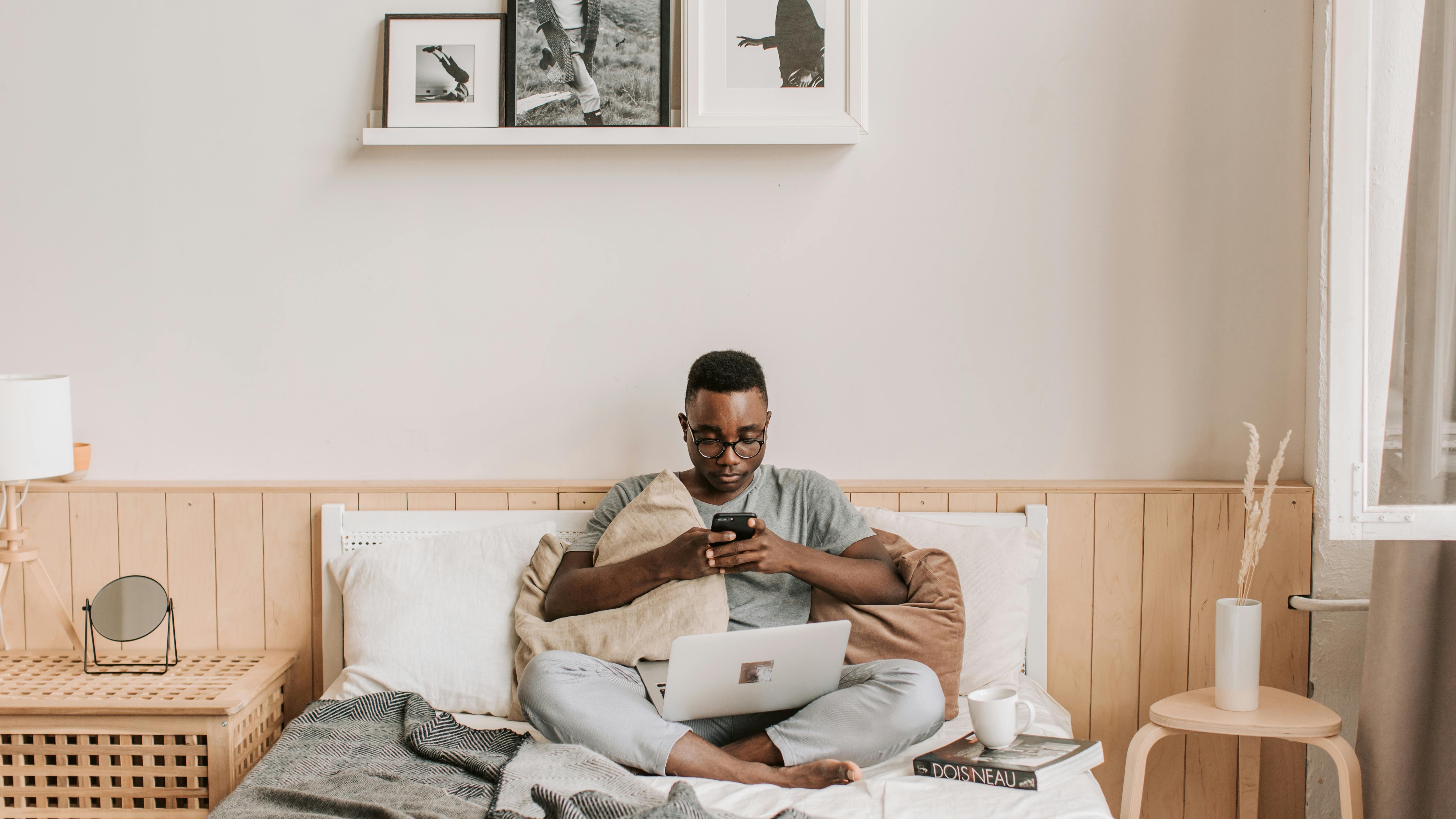 Pet-friendly home office with cozy dog space and modern design.