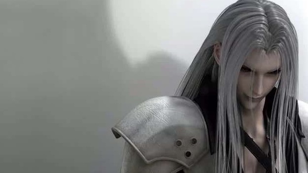Epic scene of a winged character against a dramatic sky in Final Fantasy VII.