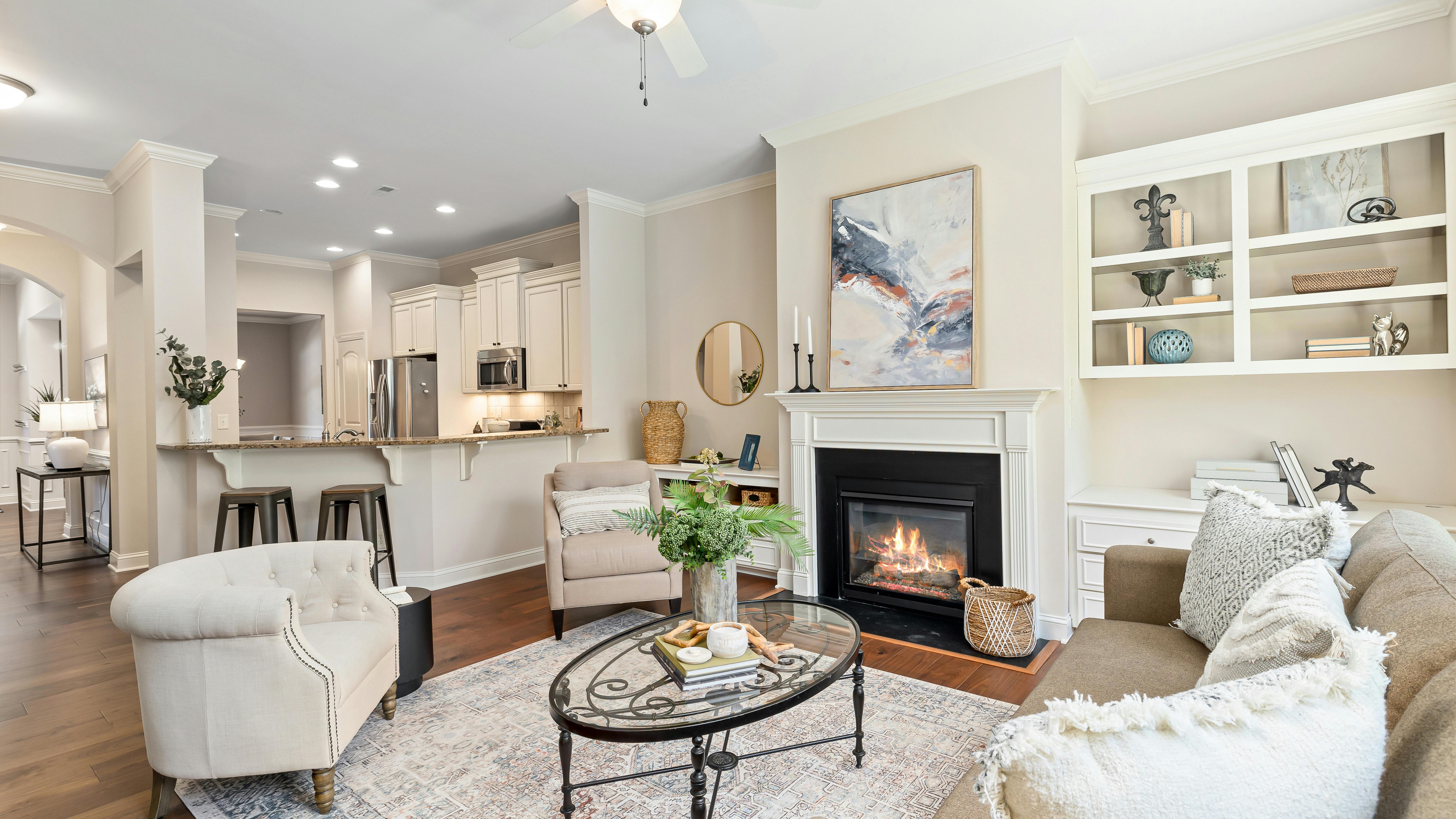 Elegant living room with floral decor, 2026 home decor trends.
