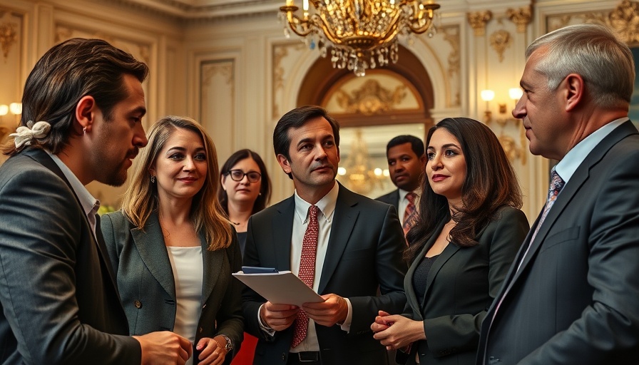 Group analyzing Trump's economic agenda setback in elegant interior.
