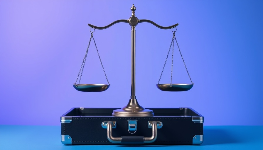 Balance scales on briefcase, ethical corporate governance theme.
