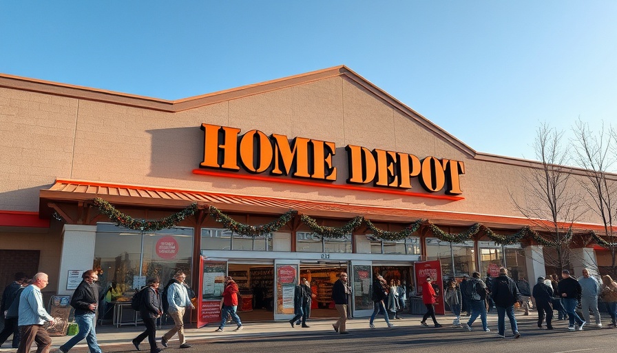 Economic outlook for Home Depot holiday sales, storefront with shoppers.