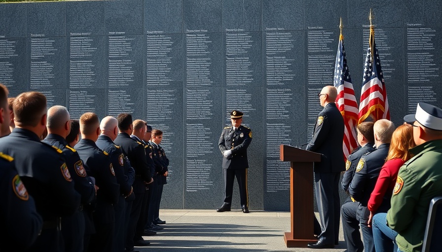 ISP Memorial Park Troopers Honoring Ceremony with uniformed officer and speaker.