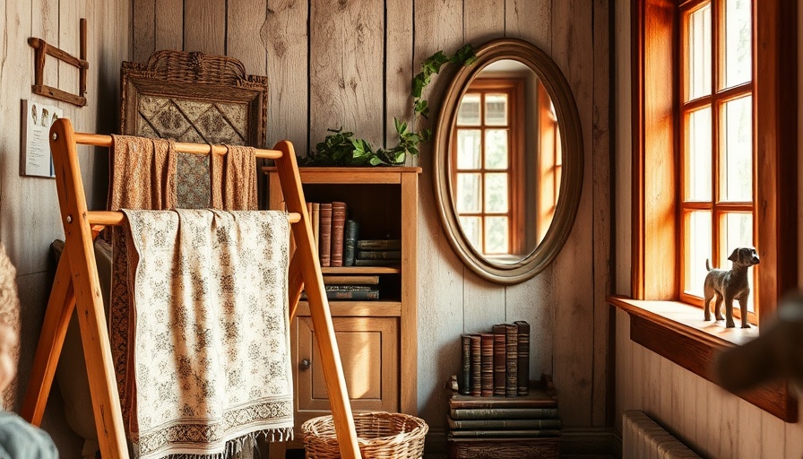 Rustic multipurpose corner design with drying rack and vintage decor.