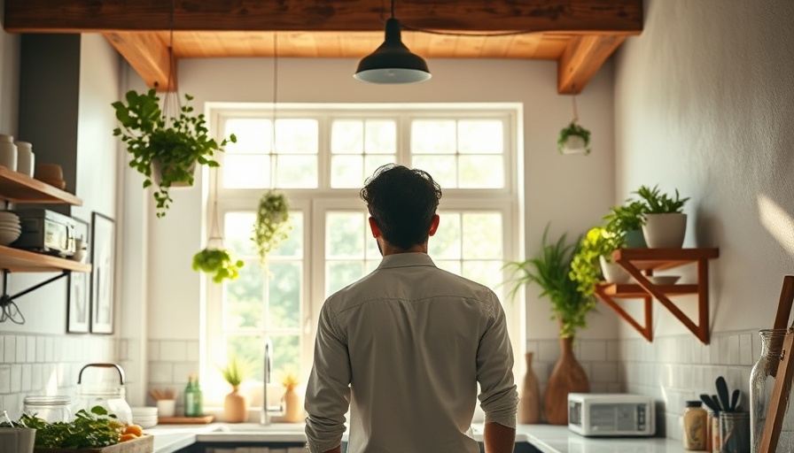 Eco-friendly kitchen design with sunlight and indoor plants, low waste home