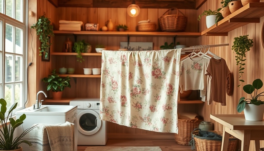 Rustic small space laundry idea with vintage drying rack