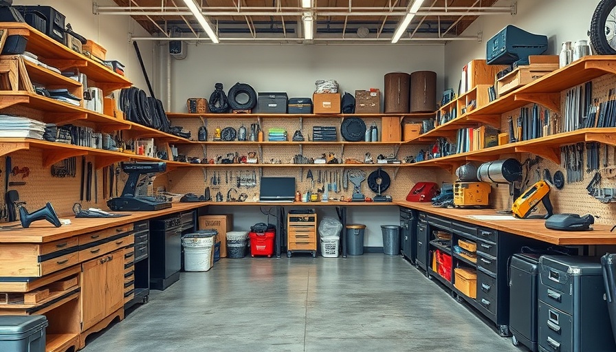 Spacious workshop with neat tool organization ideas under warm lighting.