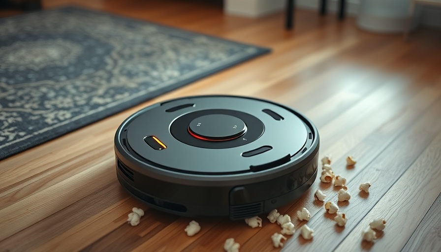 DJI robot vacuum detecting and cleaning popcorn on wooden floor
