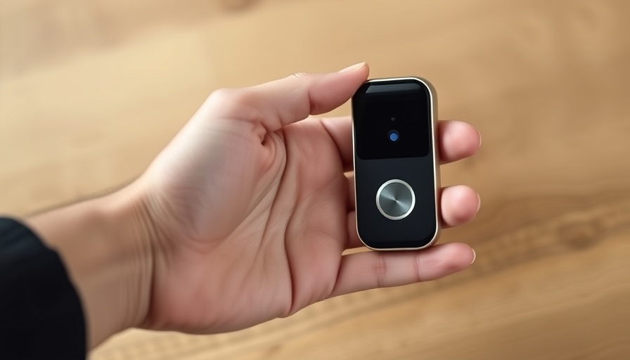 Sleek smart home doorbell device, modern design with packaging.