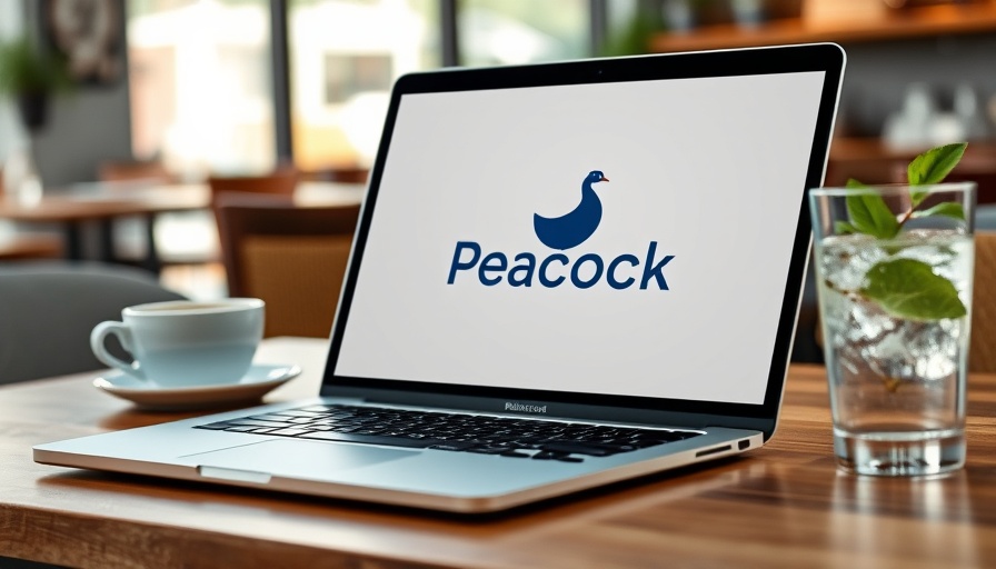 Peacock subscription deal displayed on laptop in cozy cafe.