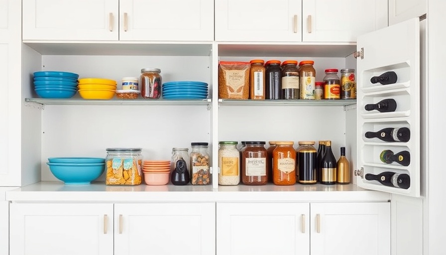 Corner cabinet organization with jars and bowls in a kitchen.
