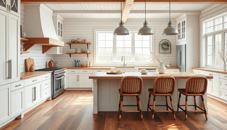 Inviting farmhouse kitchen design with rustic decor and white cabinetry.