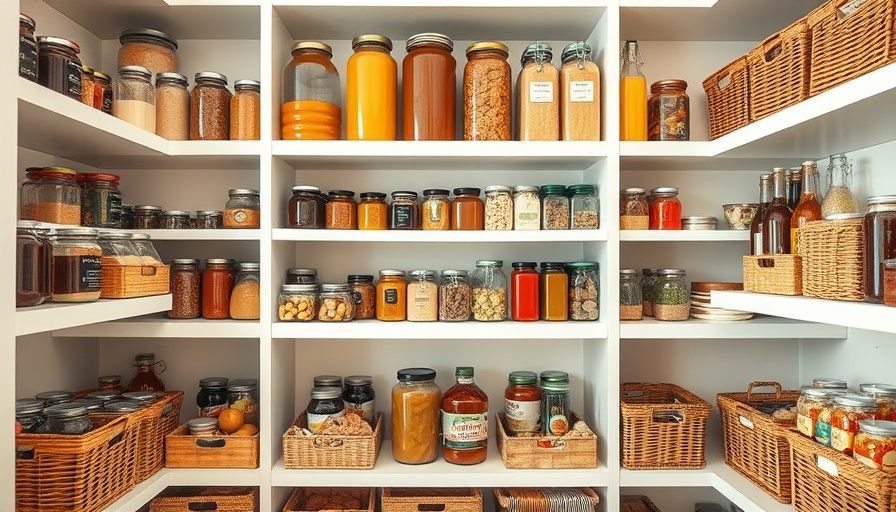 Efficient pantry organization with jars and baskets