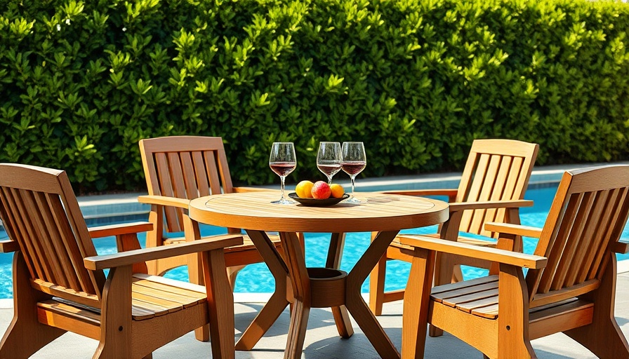 Elegant outdoor furniture by pool for Fourth of July.