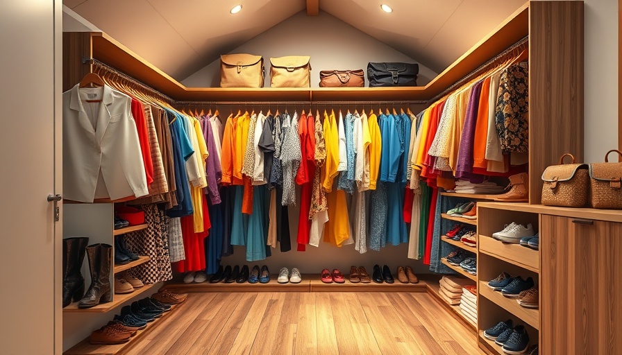 Neatly organized walk-in closet ideas with colorful clothes and shoes