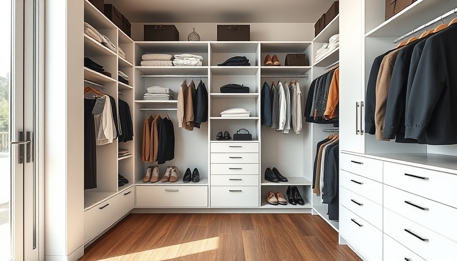 Organized walk-in closet with clothes and accessories, stylish design.